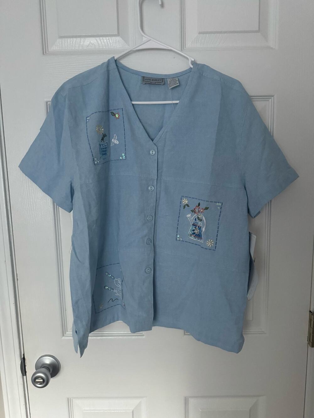 NWT Jane Ashley Beaded Denim Spring/ Summer Button Down Shirt Sz: Large